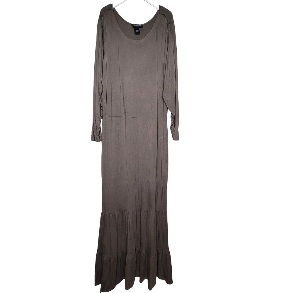 Ashley Stewart Tiered Maxi Dress Green Long‎ Sleeve Casual Stretch Knit 14/16